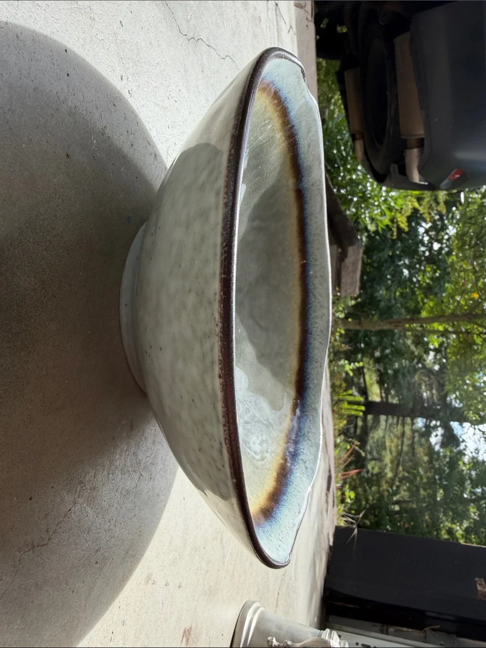 World Market Ceramic Serving Bowl in Blue, Brown and Gray Tones
